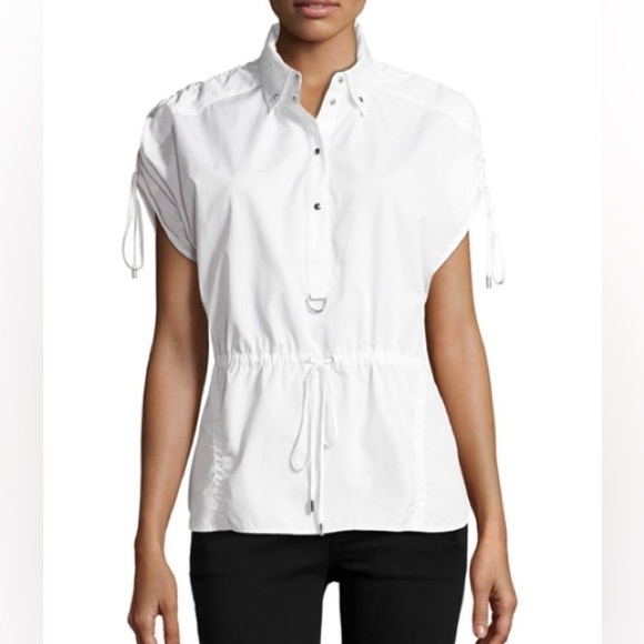 Jason Wu Gray Top Short Sleeves Drawstring Half Button Cotton White Size 4 - Picture 1 of 11
